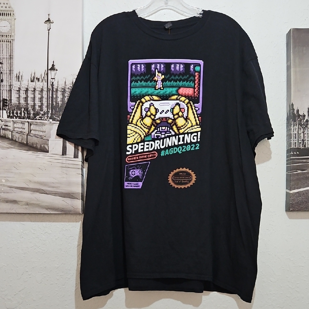 Anvil Black Short Sleeve Tee with Retro Graphic